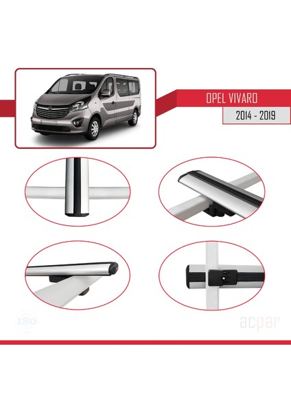 Opel Vivaro 2014-2019 Arası ile Uyumlu Basıc Model Ara Atkı Tavan Barı Gri 4 Adet