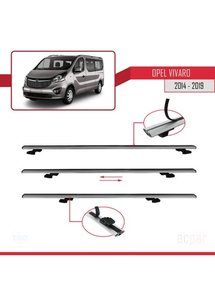 Opel Vivaro 2014-2019 Arası ile Uyumlu Basıc Model Ara Atkı Tavan Barı Gri 4 Adet