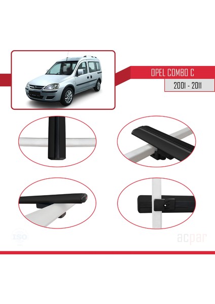 Opel Combo (C) 2001-2011 Arası ile Uyumlu Basıc Model Ara Atkı Tavan Barı Siyah 4 Adet