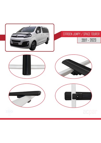 Citroen Jumpy - Space Tourer 2017 ve Sonrası ile Uyumlu Basıc Model Ara Atkı Tavan Barı Siyah 4 Adet fırsatları