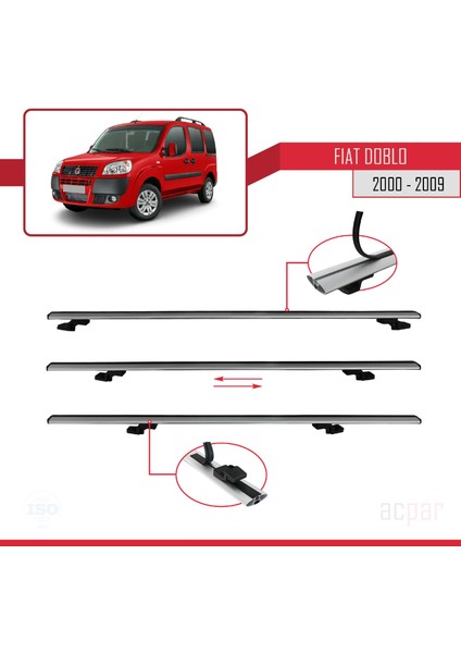 Fiat Doblo 2000-2009 Arası ile Uyumlu Basıc Model Ara Atkı Tavan Barı Gri 4 Adet indirimleri