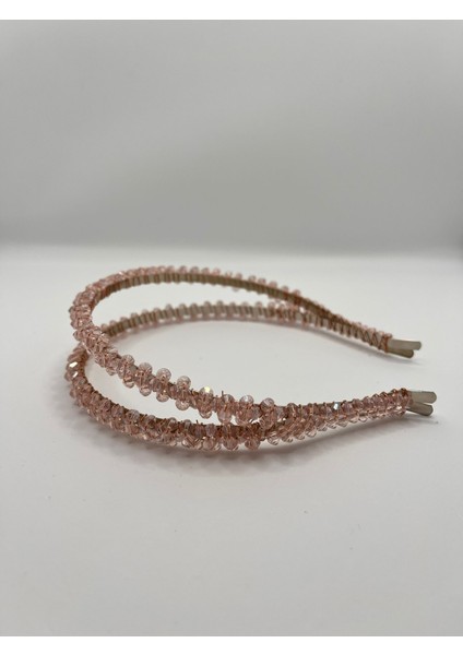 Accessoire Toz Pembe Kristal Boncuk Çiftli Düğün Kına Tacı Saç Aksesuarı modelleri