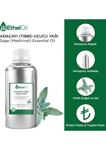 Adaçayı (Tıbbi) Uçucu Yağı - Etheloil - 500 gr - ve Uçucu Yağ - Üretici Firma, , Toptan Satış - Sage (Medicinal) Essential Oil - Salvia Officinalis L