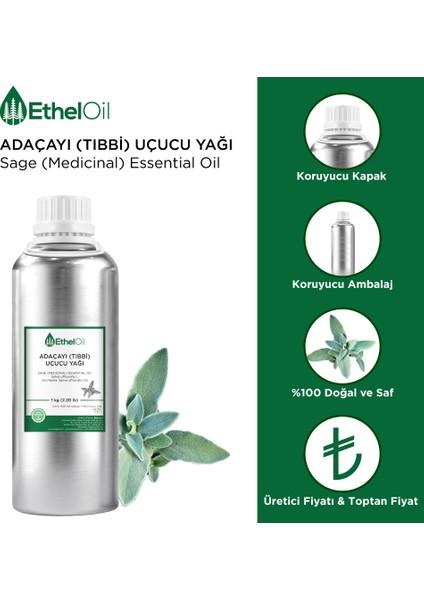 Adaçayı (Tıbbi) Uçucu Yağı - Etheloil - 1 kg - ve Uçucu Yağ - Üretici Firma, , Toptan Satış - Sage (Medicinal) Essential Oil - Salvia Officinalis L