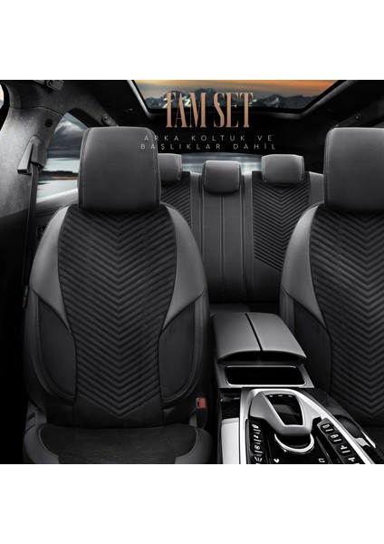 Advanced Design Özel Tasarım Premium Süet-Deri Ekstra Destekli Universal Oto Koltuk Kılıfı Tam Set modelleri
