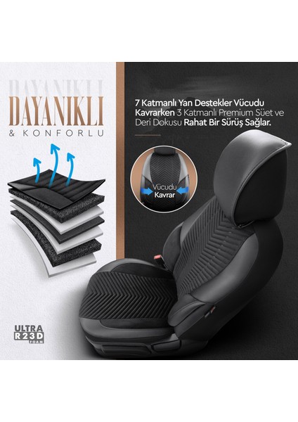 Advanced Design Özel Tasarım Premium Süet-Deri Ekstra Destekli Universal Oto Koltuk Kılıfı Tam Set indirimleri