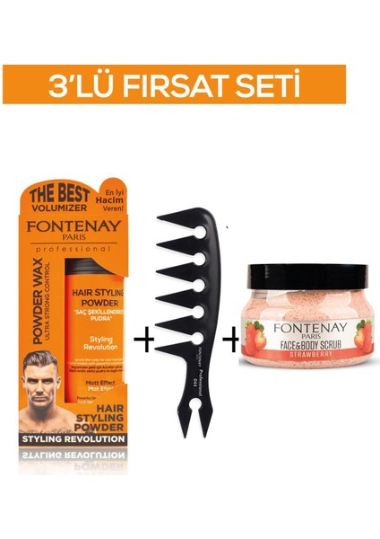Pudra Toz Wax Turuncu 20 gr + Şekil Tarağı 044 + Face And Body Scrub Çilekli 350 ml 3'lü Set