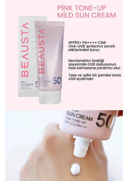 Lekeli Ciltler Için Mild Sun Pink Tone-Up Güneş Kremi Spf 50+ Pa++++