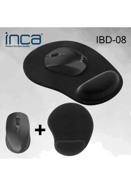 INCA IBD-08 1600 Dpi Siyah Wireless Mouse +   BİLEK DESTEKLİ MOUSEPAD LARGE