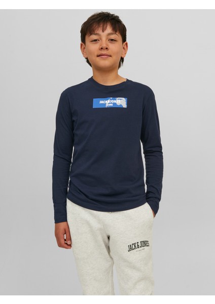 Jack & Jones Logo Baskili Uzun Kollu Tisört - Çocuk