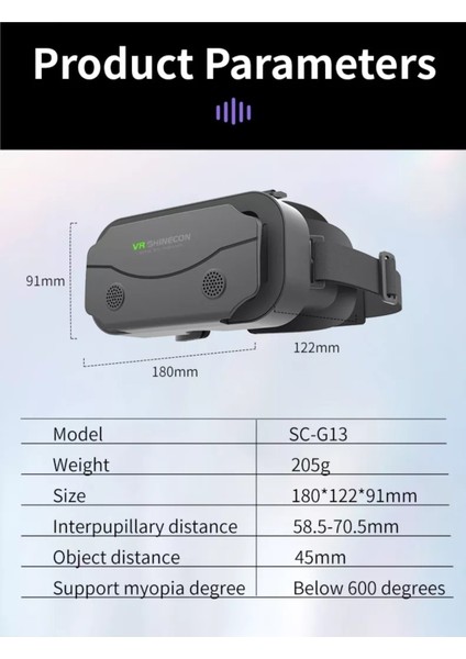 VR SHINECON G13 3D Sanal Gerçeklik Gözlüğü Siyah 4.2-7.2 Inch