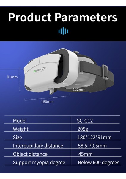 VR SHINECON G12 3D Sanal Gerçeklik Gözlüğü Siyah 4.5-7.0 Inch