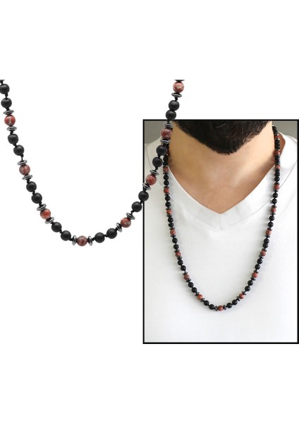 Makrome Örgülü Oniks-Kırmızı Jasper Kombinli Doğaltaş Erkek Kolye fiyatları