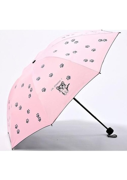 Pati Desenli Mini Katlanır Şemsiye - Pembe (Yurt Dışından)
