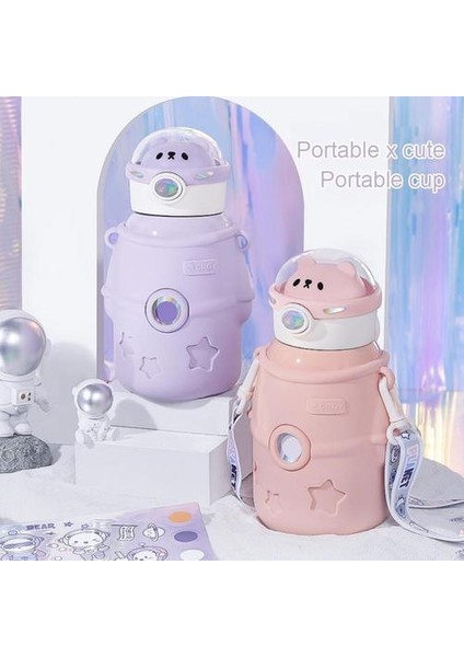Astronot Termos Çift Duvar Vakum Yalıtım Bardağı 500ml Taşınabilir (Yurt Dışından)