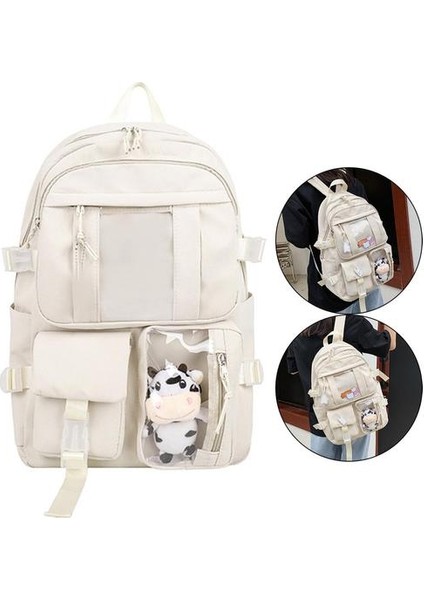 Moda Sırt Çantası Okul Çantası Öğrenci Seyahat Çantası Yan Cepler Kadınlar Genç Beyaz (Yurt Dışından) fiyatları
