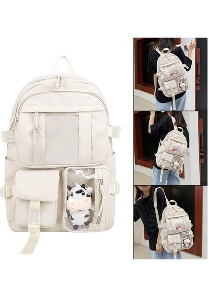 Moda Sırt Çantası Okul Çantası Öğrenci Seyahat Çantası Yan Cepler Kadınlar Genç Beyaz (Yurt Dışından) modelleri