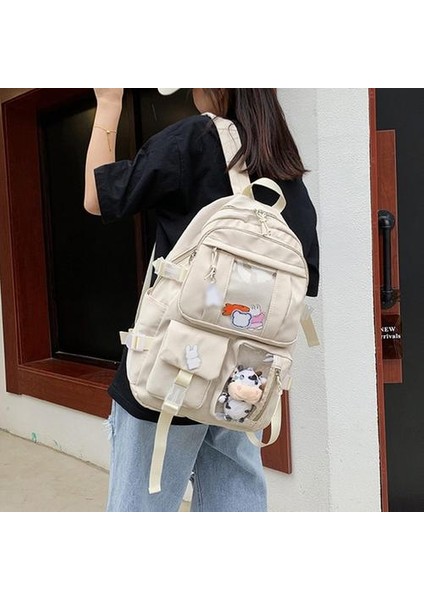 Moda Sırt Çantası Okul Çantası Öğrenci Seyahat Çantası Yan Cepler Kadınlar Genç Beyaz (Yurt Dışından) fırsatları