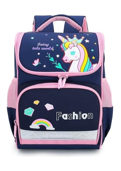 Unicorn Baskılı Büyük Kapasiteli Sırt Çantası - Koyu Mavi (Yurt Dışından)