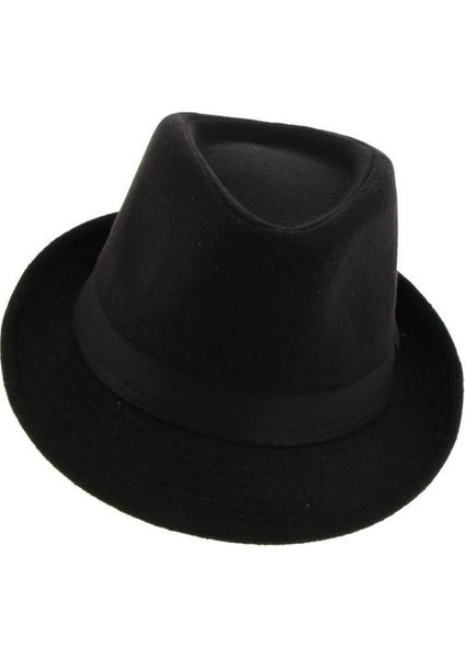 Vintage Erkekler Yün Keçe Şapka Kış Fedora Trilby Panama Şapka Gangster Siyah (Yurt Dışından)