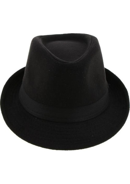 Vintage Erkekler Yün Keçe Şapka Kış Fedora Trilby Panama Şapka Gangster Siyah (Yurt Dışından)