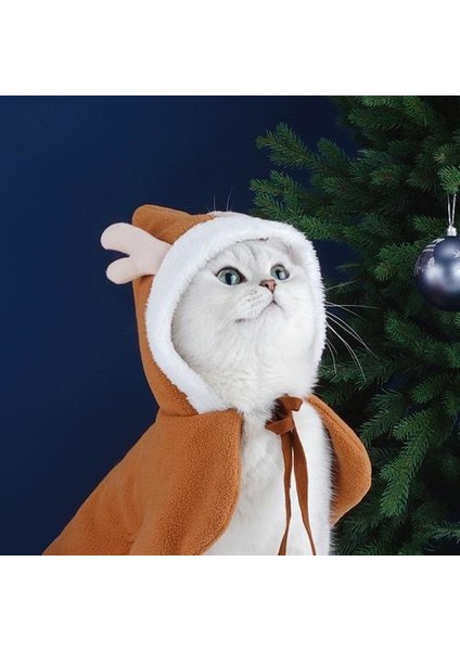 Kış Noel Sevimli Sıcak Kapşonlu Pelerin Kedi Kıyafeti (Yurt Dışından) fiyatları