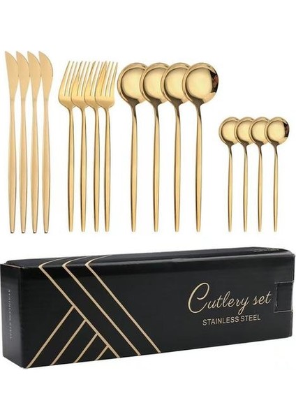 Love Home 16 Parça Paslanmaz Çelik Çatal/Bıçak/Kaşık Takımı - Altın (Yurt Dışından)