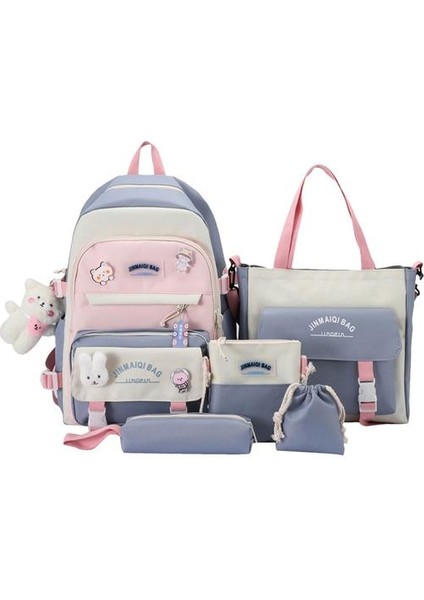 Estetik Sevimli Sırt Çantası Okul Malzemeleri 5 Adet Set Sevimli Kawaii Sırt Çantası Genç Kızlar Için Sırt Çantası Sevimli Estetik Sırt Çantası (Yurt Dışından)
