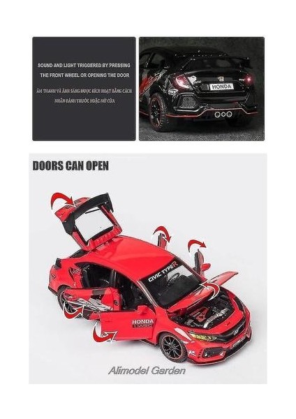 1: 32 Honda Civic Tip R Diecasts Araba Modeli (Kırmızı) (Yurt Dışından)