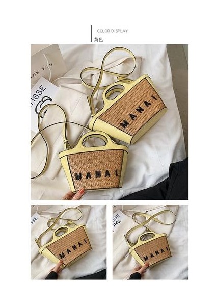 Moda Hasır Çanta Bayan Çanta Ekleme Büyük Kapasiteli Sepet Tek Omuz Messenger Çanta (Yurt Dışından)