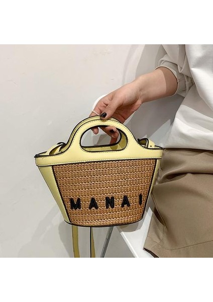 Moda Hasır Çanta Bayan Çanta Ekleme Büyük Kapasiteli Sepet Tek Omuz Messenger Çanta (Yurt Dışından)