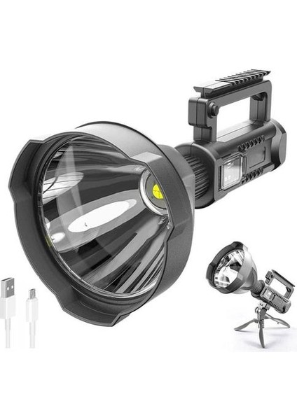 Süper Parlak Projektör, Taktik Şarj Edilebilir El Spotlight Fener Led El Feneri, Tripod Usb Çıkışlı, Çalışma Işığı (Yurt Dışından)