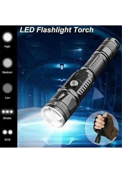 Güçlü El Feneri Lamba Usb Şarj Edilebilir Su Geçirmez Led Lamba Ultra Parlak (Yurt Dışından)