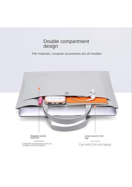 Apple Macbook Için Taşınabilir Hafif Ve Ince Orta Boy 13.3-14 Inç Bilgisayar Çantası + Pu Güç Torbası - Gümüş (Yurt Dışından) fiyatları