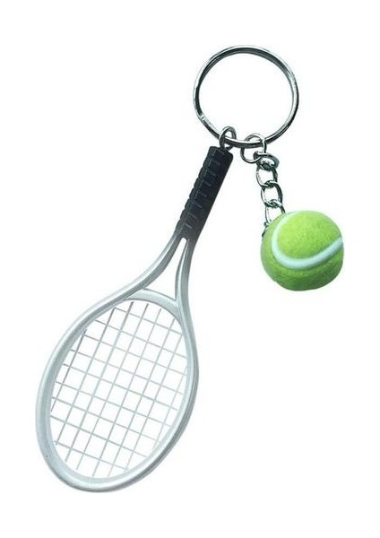 Mini Tenis Raketi W / Top Charm Kolye Çanta Çanta Anahtarlık Anahtarlık Gümüş (Yurt Dışından)