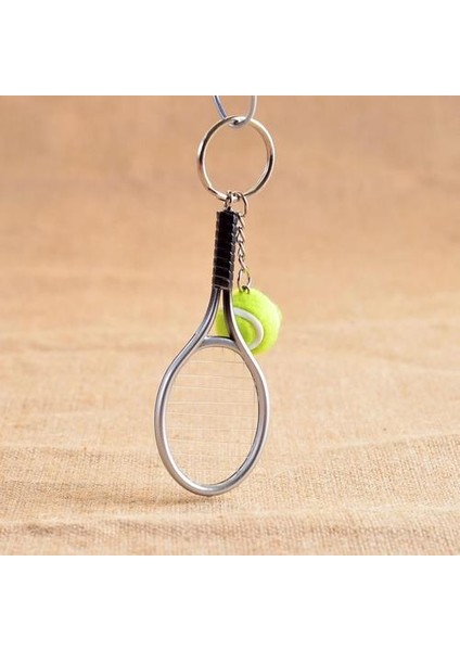 Mini Tenis Raketi W / Top Charm Kolye Çanta Çanta Anahtarlık Anahtarlık Gümüş (Yurt Dışından) fiyatları
