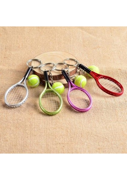 Mini Tenis Raketi W / Top Charm Kolye Çanta Çanta Anahtarlık Anahtarlık Gümüş (Yurt Dışından) fırsatları