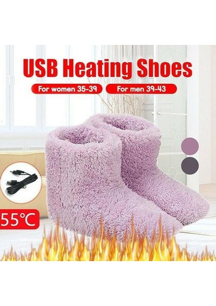 Kış Usb Isıtıcı Ayak Ayakkabıları Peluş Sıcak Elektrikli Terlik Ayak Isı Erkek/Kadın Pembe (Yurt Dışından)