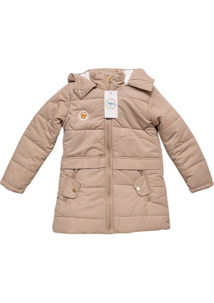 Çıtçıt Cep Detaylı Kürksüz Kapüşonlu Bej Kız Çocuk Mont