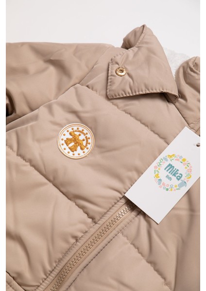 Çıtçıt Cep Detaylı Kürksüz Kapüşonlu Bej Kız Çocuk Mont fiyatları
