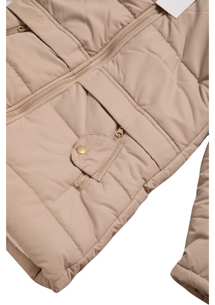 Çıtçıt Cep Detaylı Kürksüz Kapüşonlu Bej Kız Çocuk Mont modelleri