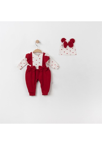 Bebek Kalp Desenli Kurdela Detaylı Bereli Patiksiz Salopet Tulum