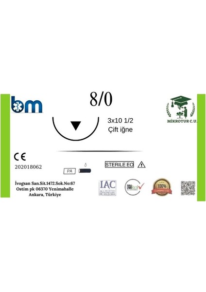 Mikrocerrahi Eğitim Seti, Çift Iğne | 8/0, 3*10 1/2