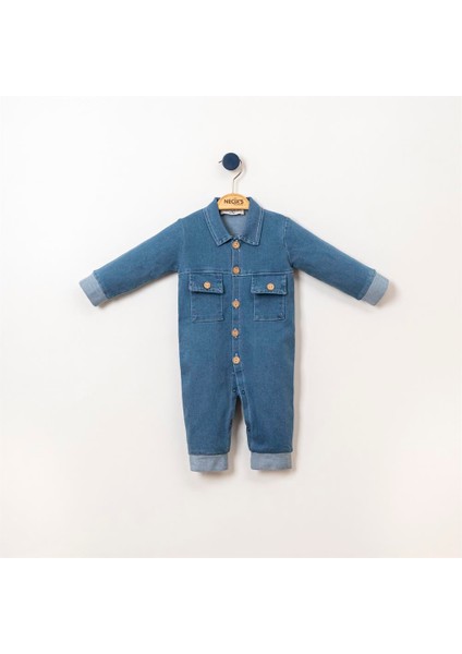 Düğmeli Bebek Kot Tulum