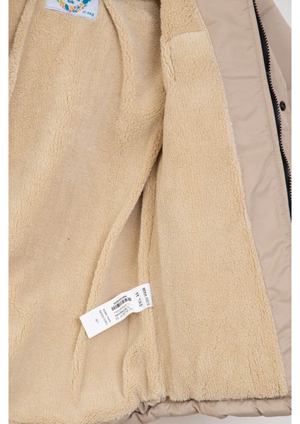 5 Armalı Kürklü Kapüşonlu Cepli Fermuarlı Erkek Çocuk Bej Şişme Mont fiyatları