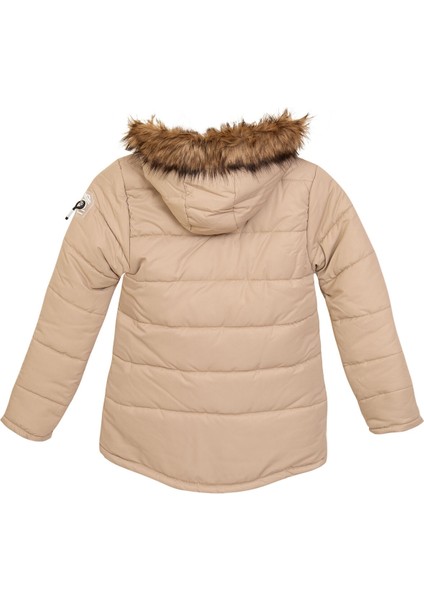 5 Armalı Kürklü Kapüşonlu Cepli Fermuarlı Erkek Çocuk Bej Şişme Mont modelleri