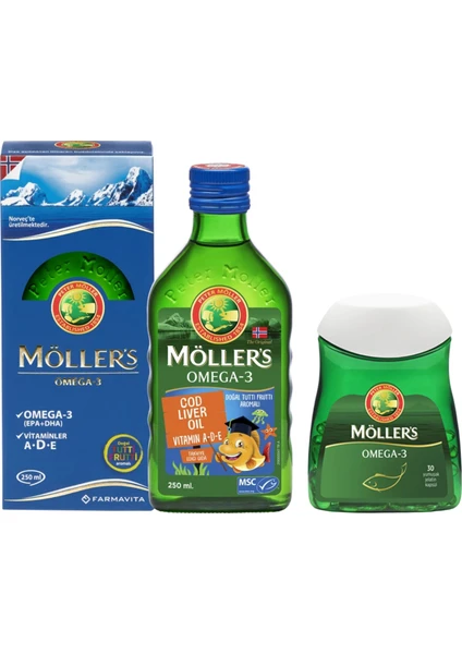 Omega 3 Tutti Frutti Aromalı 250 ml + Möller's Omega 3 Kapsül 30 Tablet