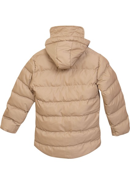 Kürklü Kapüşonlu Ekstra Dolgulu Cepli Fermuarlı Erkek Çocuk Bej Mont modelleri