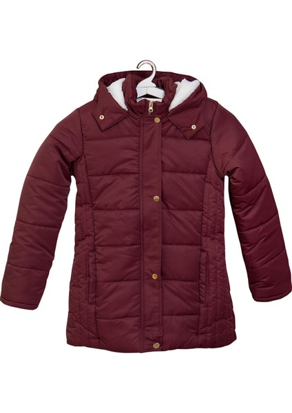 Çıtçıt Kapamalı Fermuarlı Kürksüz Kapüşonlu Gül Kurusu Kız Çocuk Mont