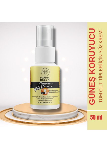 Spf 50+ Yüz Güneş Kremi | Tüm Cilt Tiplerine Uygun Günlük Kullanım 50 ml